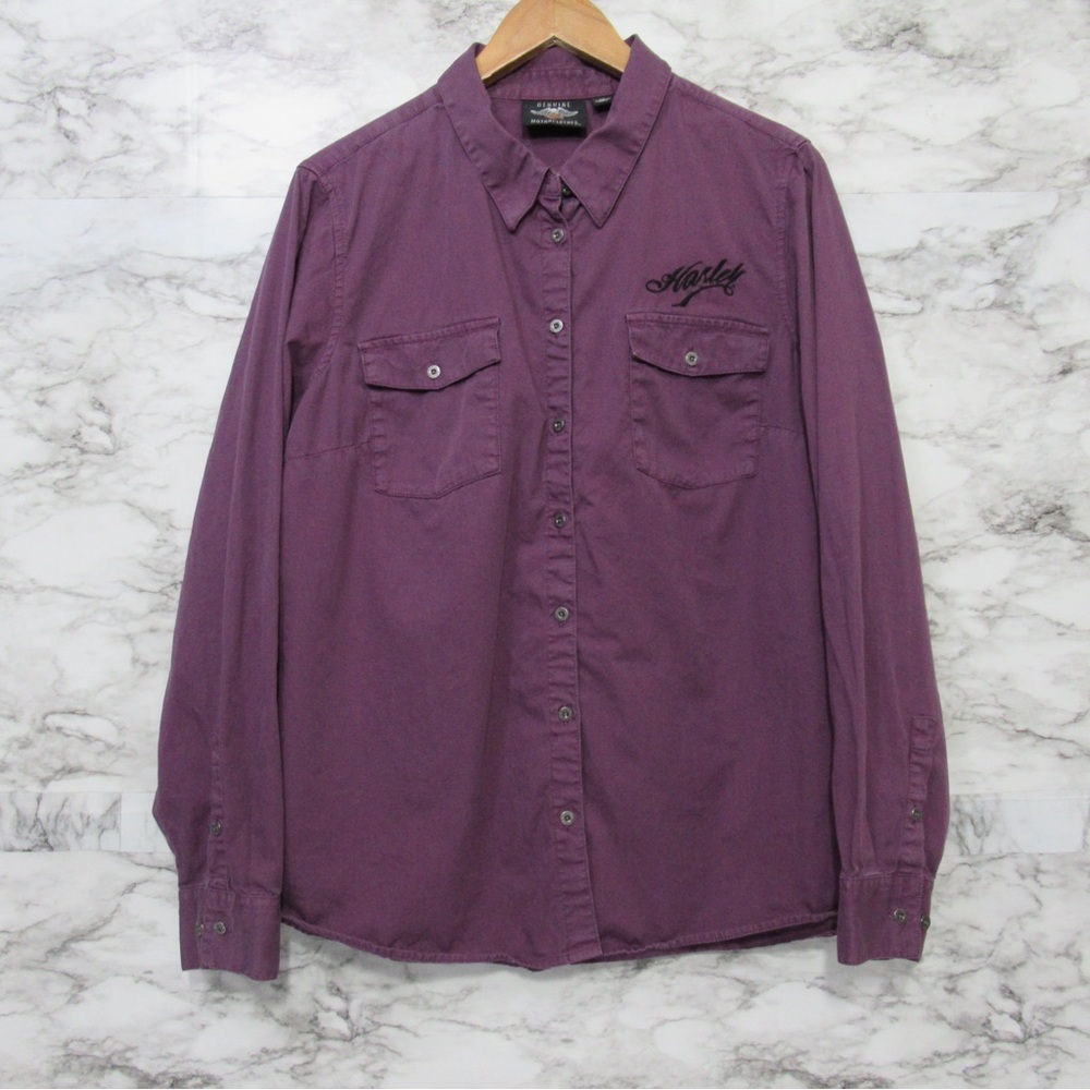 Harley Davidson Purple Twill Long Sleeve Button Down Shirt Size 2XL